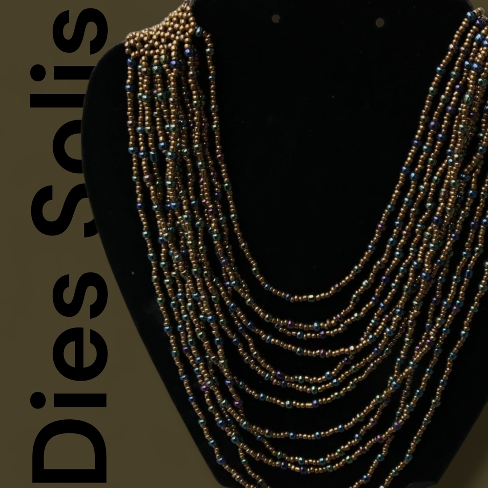 Gold and Blue Beaded Necklace